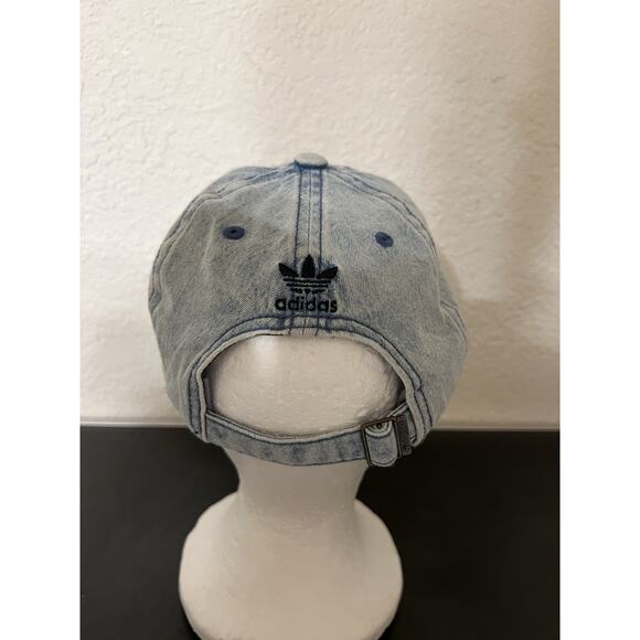 Adidas Hat Cap Strap Back Womens One Size Blue Denim Look Embroidered Cotton - Picture 3 of 6